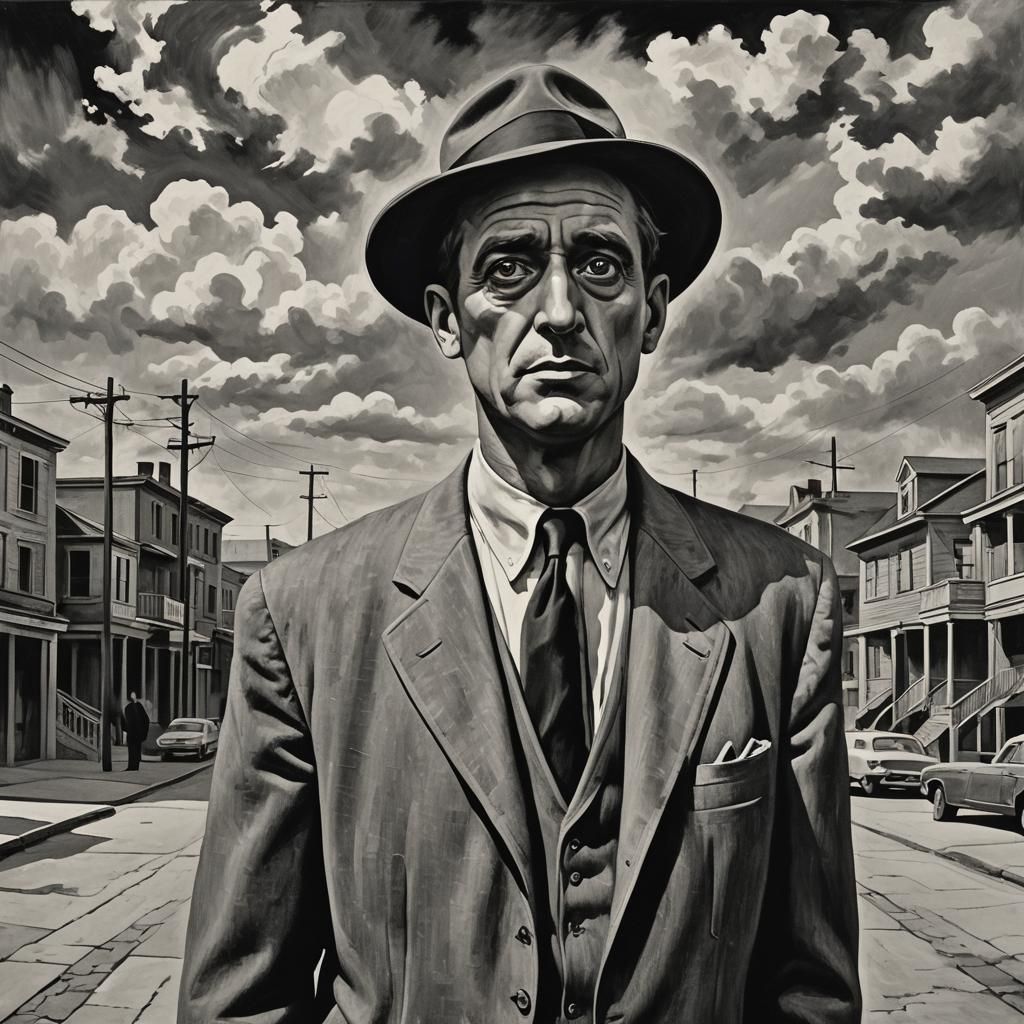 Surreal Post-Impressionist Scene in Film Noir Style