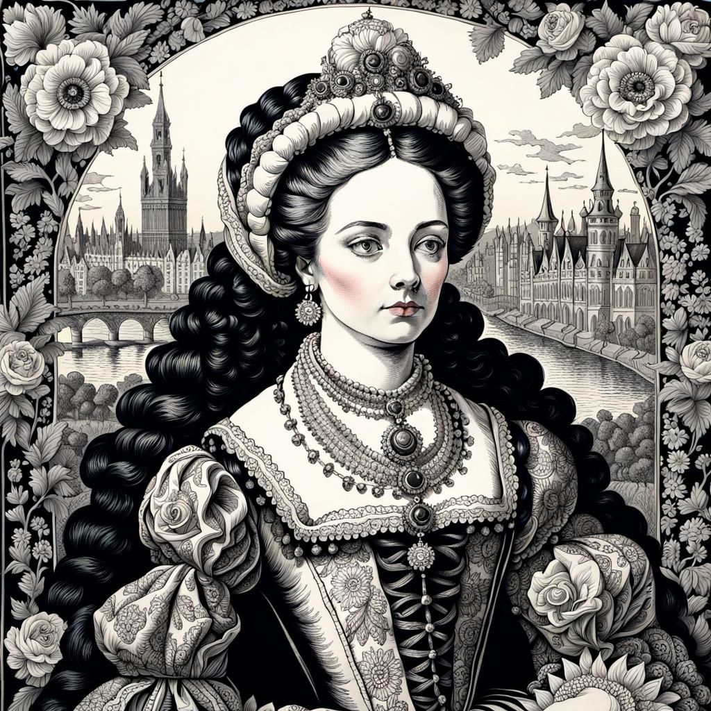 Mary Antoinette's Execution in Zentangle Style