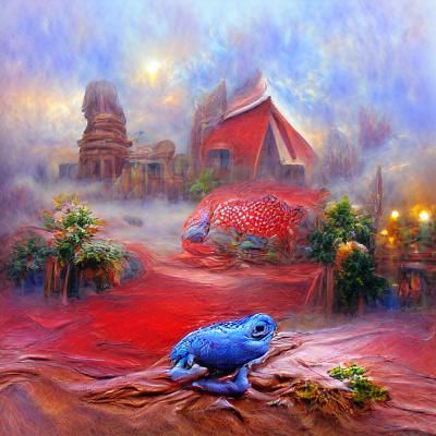 Blue Frog in Red Desert: Ethereal Fantasy Art