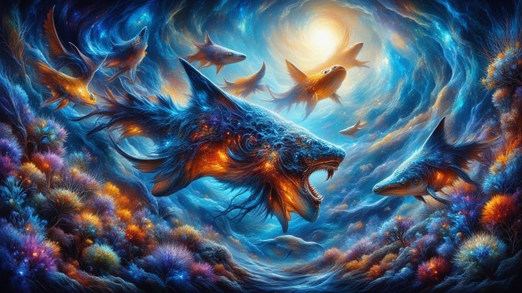 Psychedelic Stingrays in a Surreal Ocean City