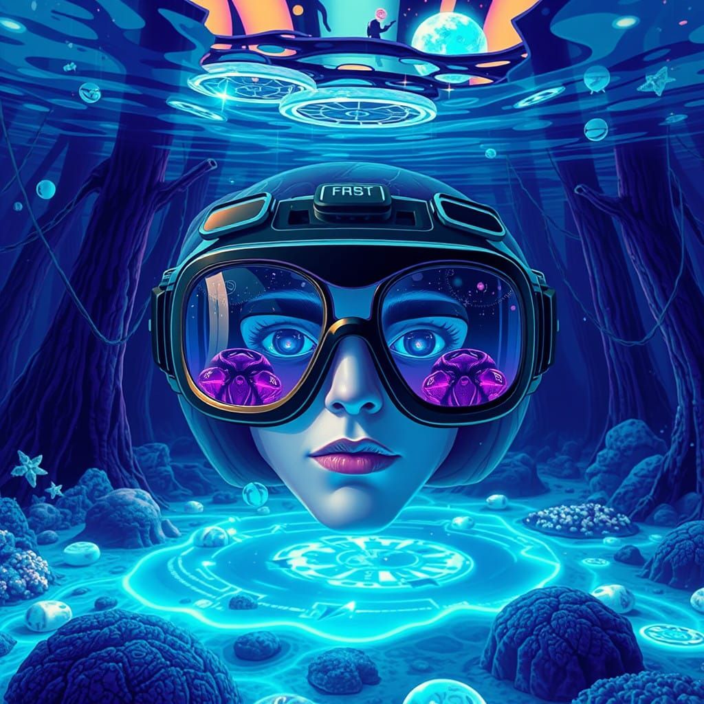 Surreal Astral Submarine Confronts Cosmic Landscape