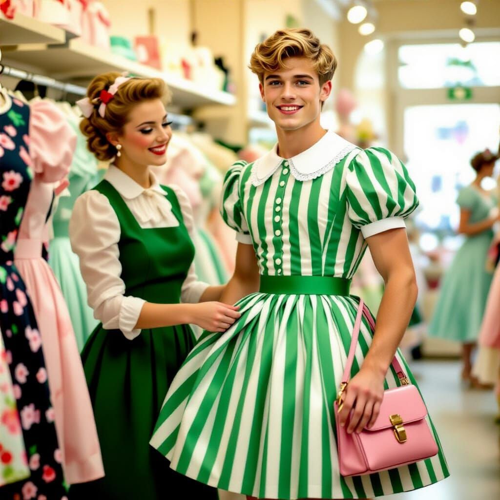 Man in Striped Dress in Alphonse Mucha Style