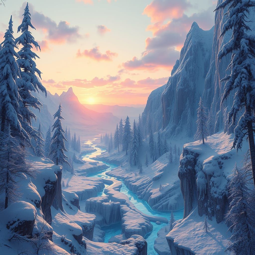 Eternal Winter Fantasy Landscape in Majestic Color