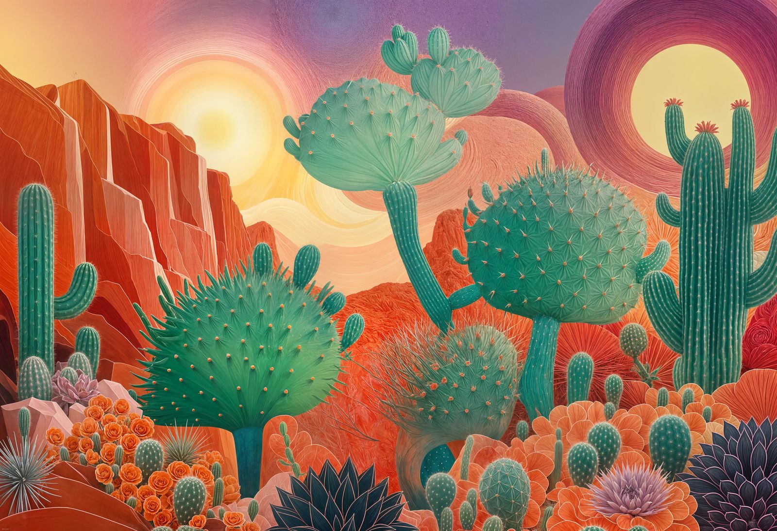 Mid-Century Modern Cactus Landscape Matte Painting