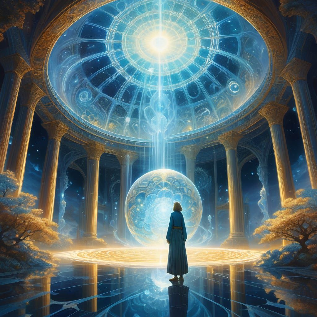 Surrealist Vision of Astral Souls in a Glowing Crystalline T...