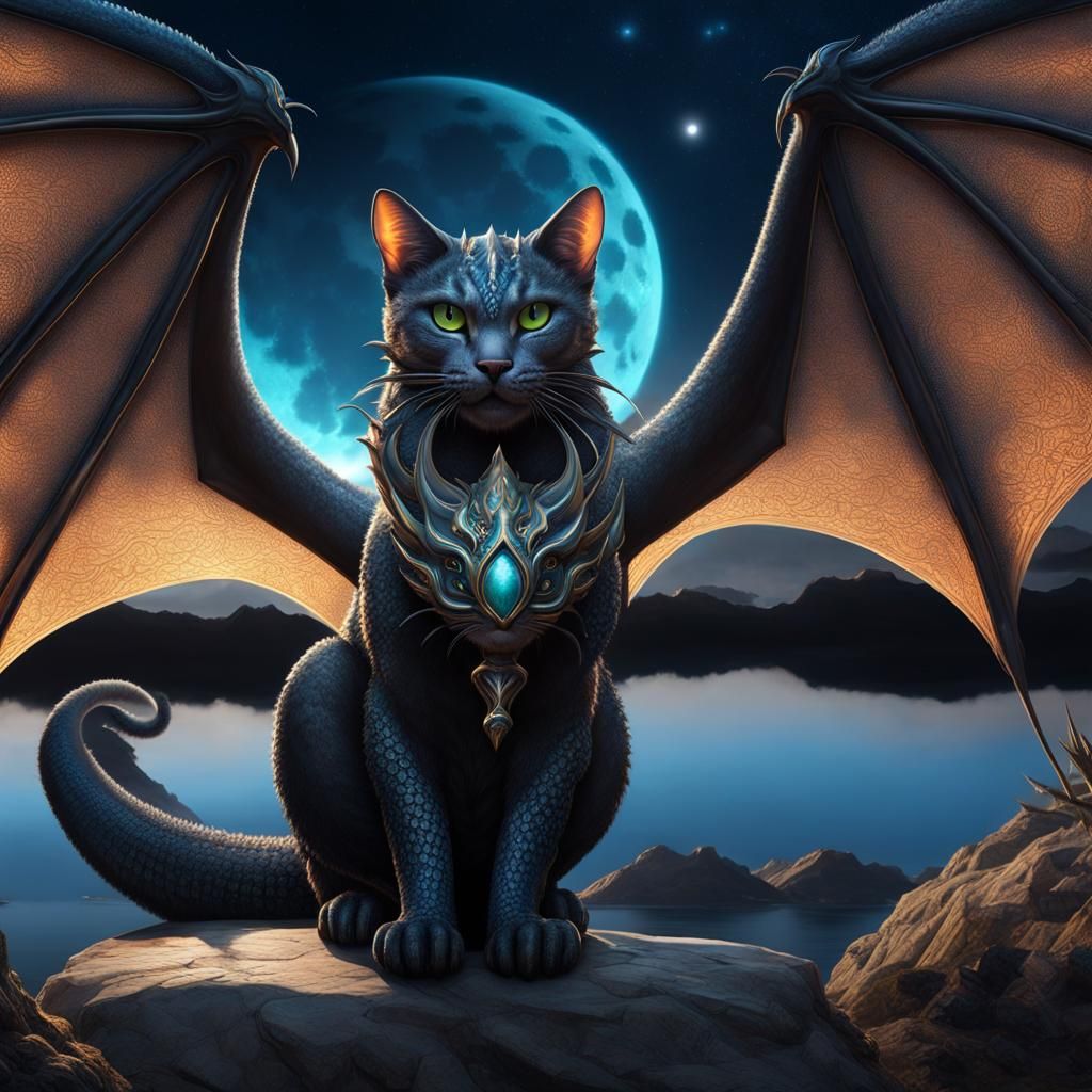Fantastical Cat Dragon Hybrid in Dark Fantasy Style