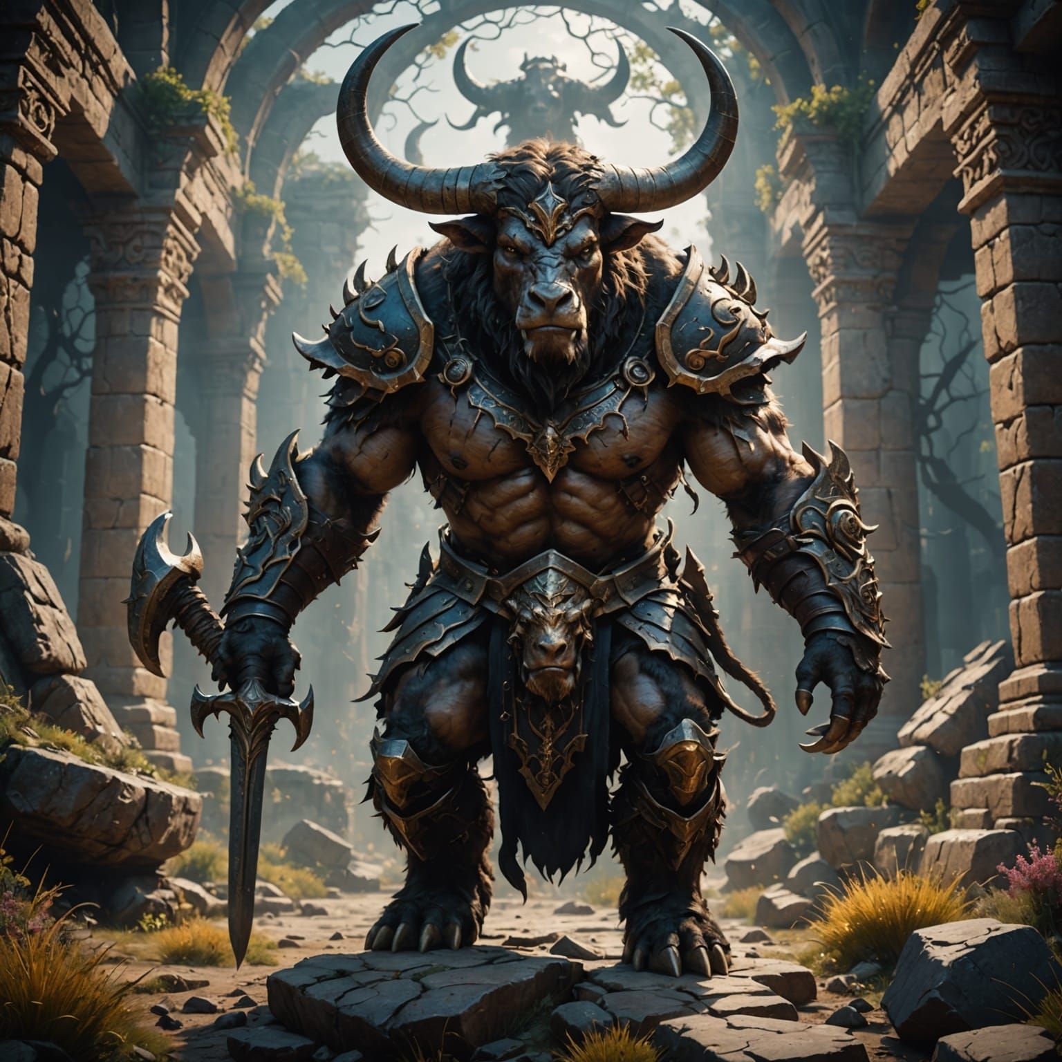 A Minotaur in Vibrant Fantasy Splendor