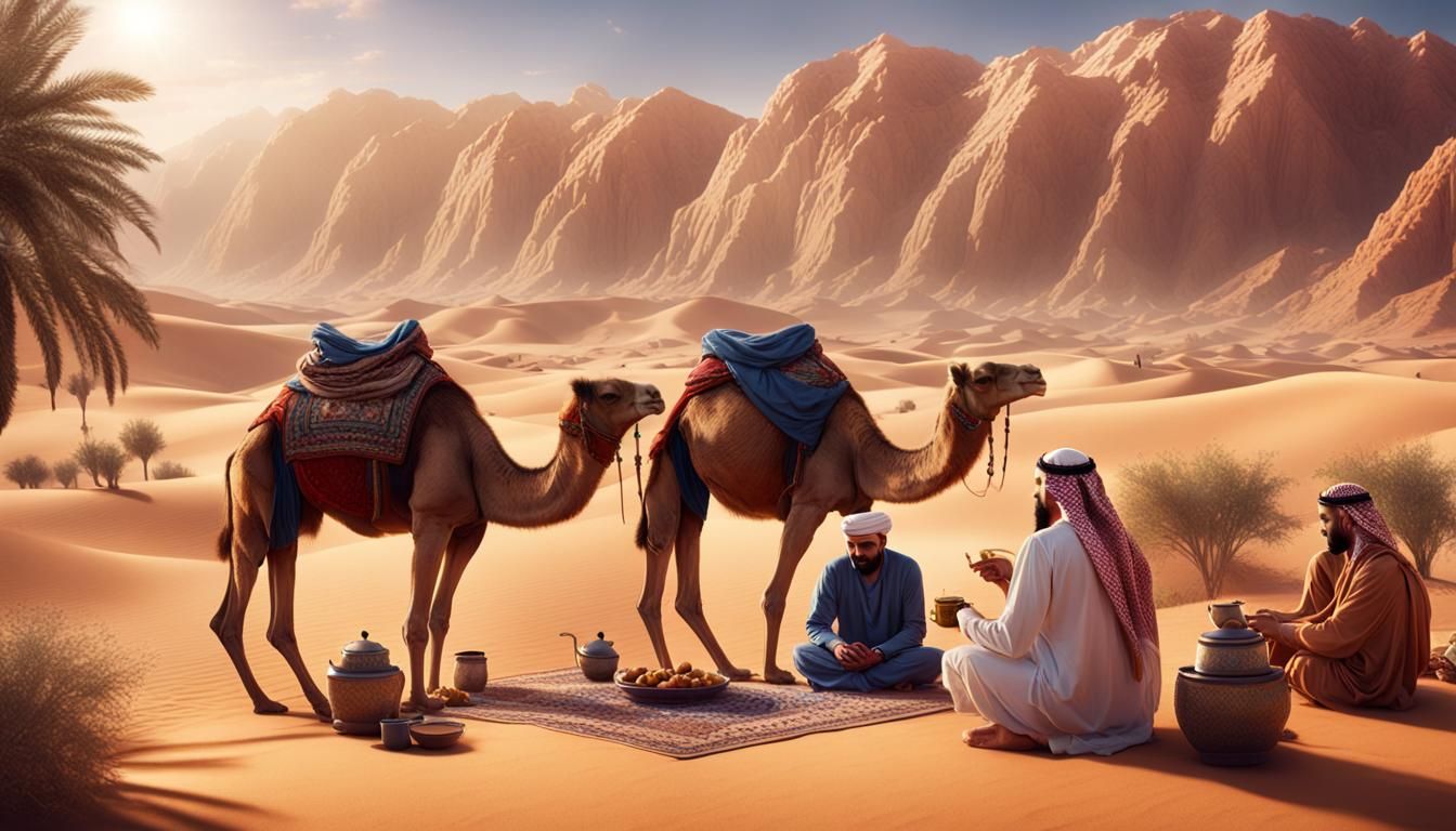 Arabs in Desert with Camels: Matte Painting