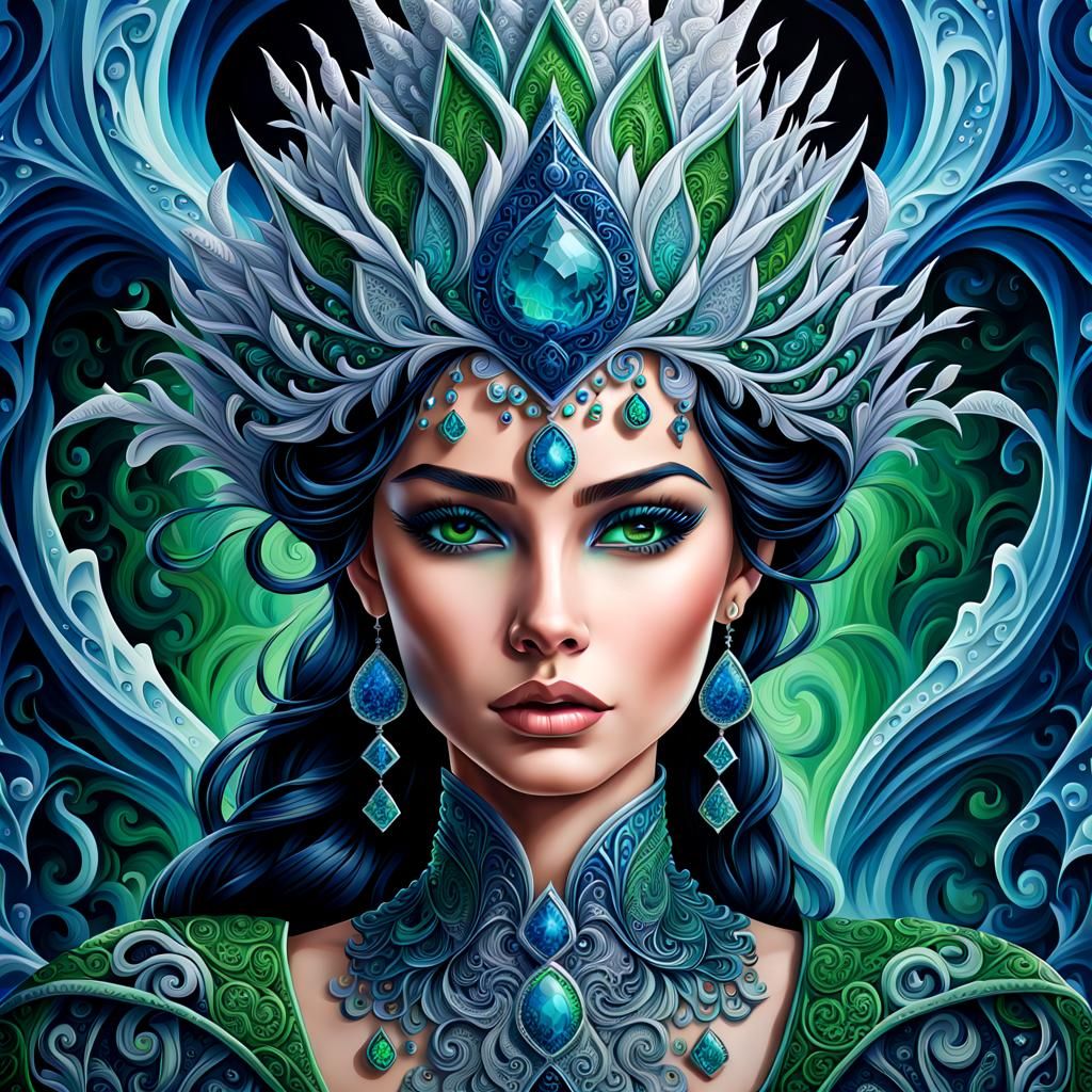 Snow Queen with Ice Palace: Hyperdetailed Airbrush Art