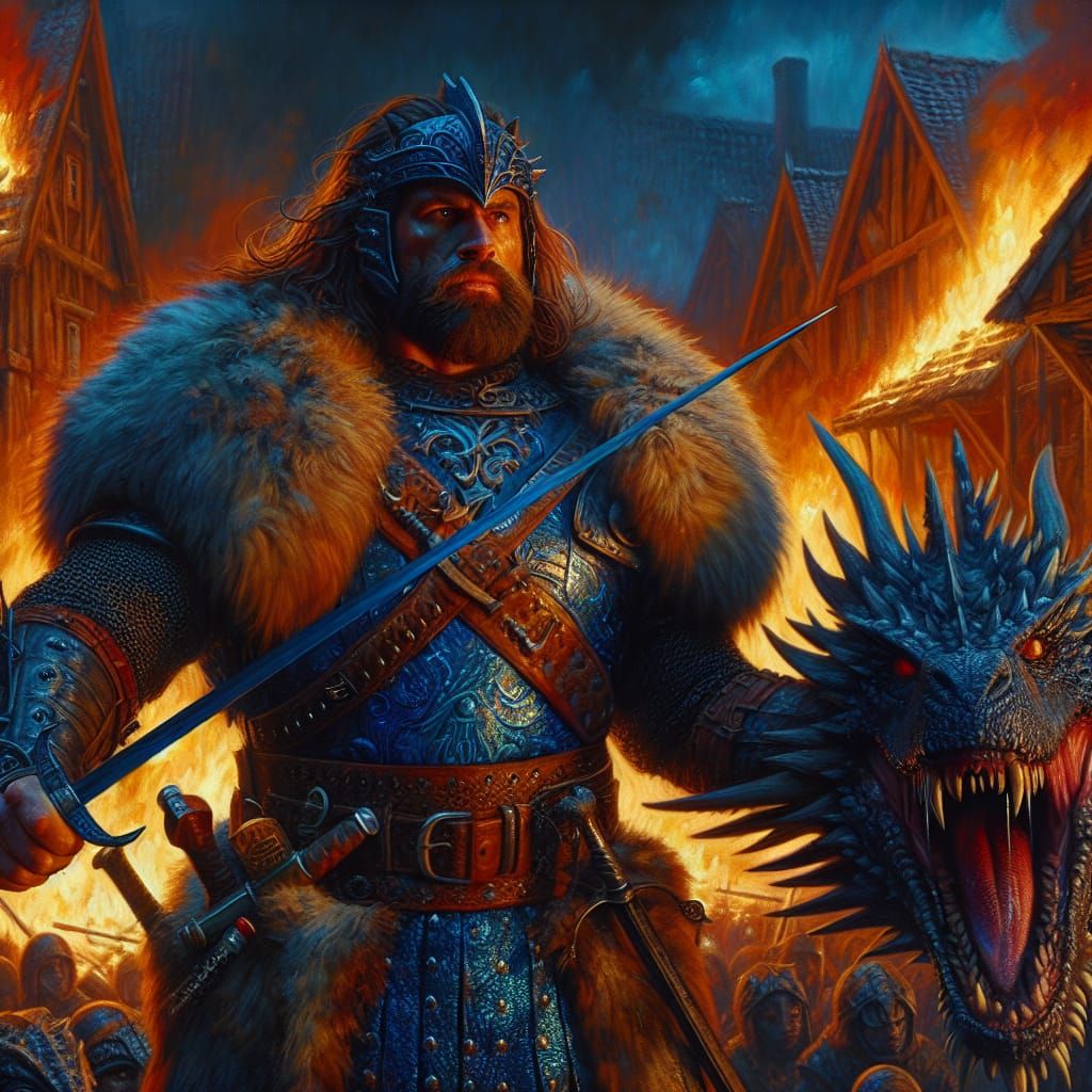 Dragon Slayer Dominates Dragon in Burning Village