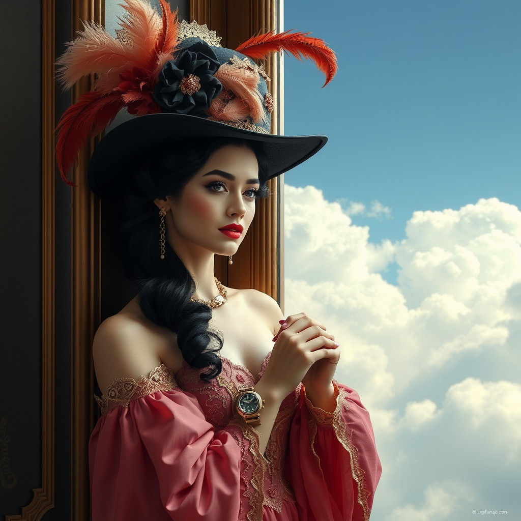 Elegant Woman with Hat in Surrealist Style