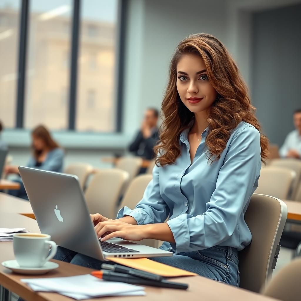 Studious Woman in University Classroom: Digital Art