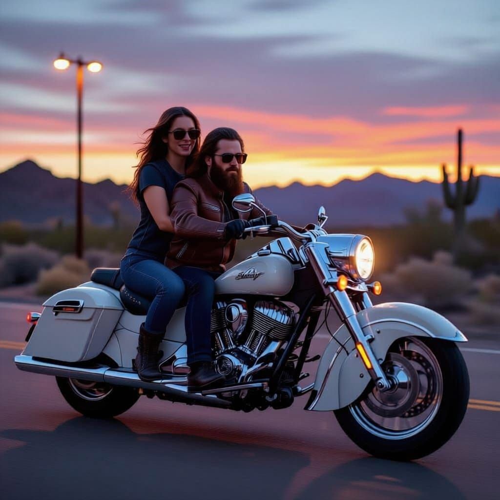 Motorcycle Rider at Dusk in Cinematic Style