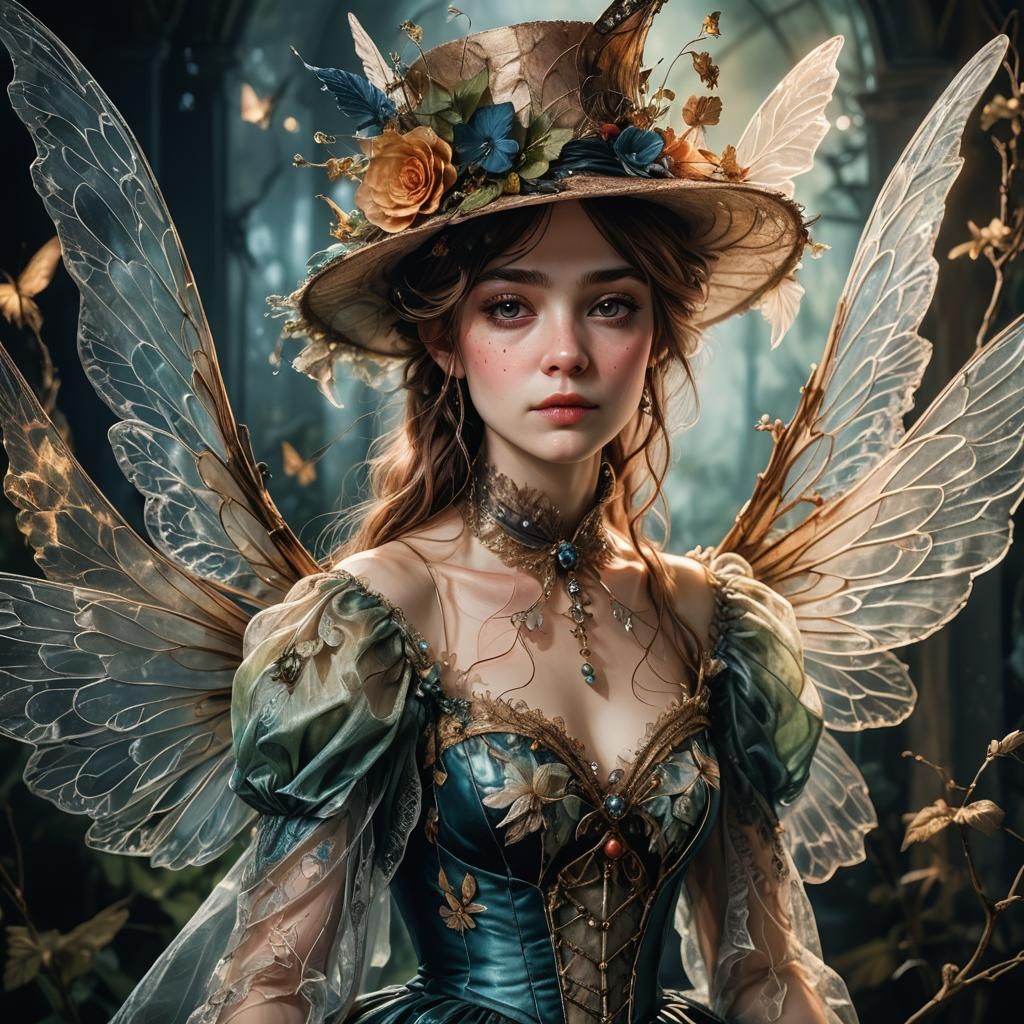 Victorian Fairy Portrait with Translucent Wings