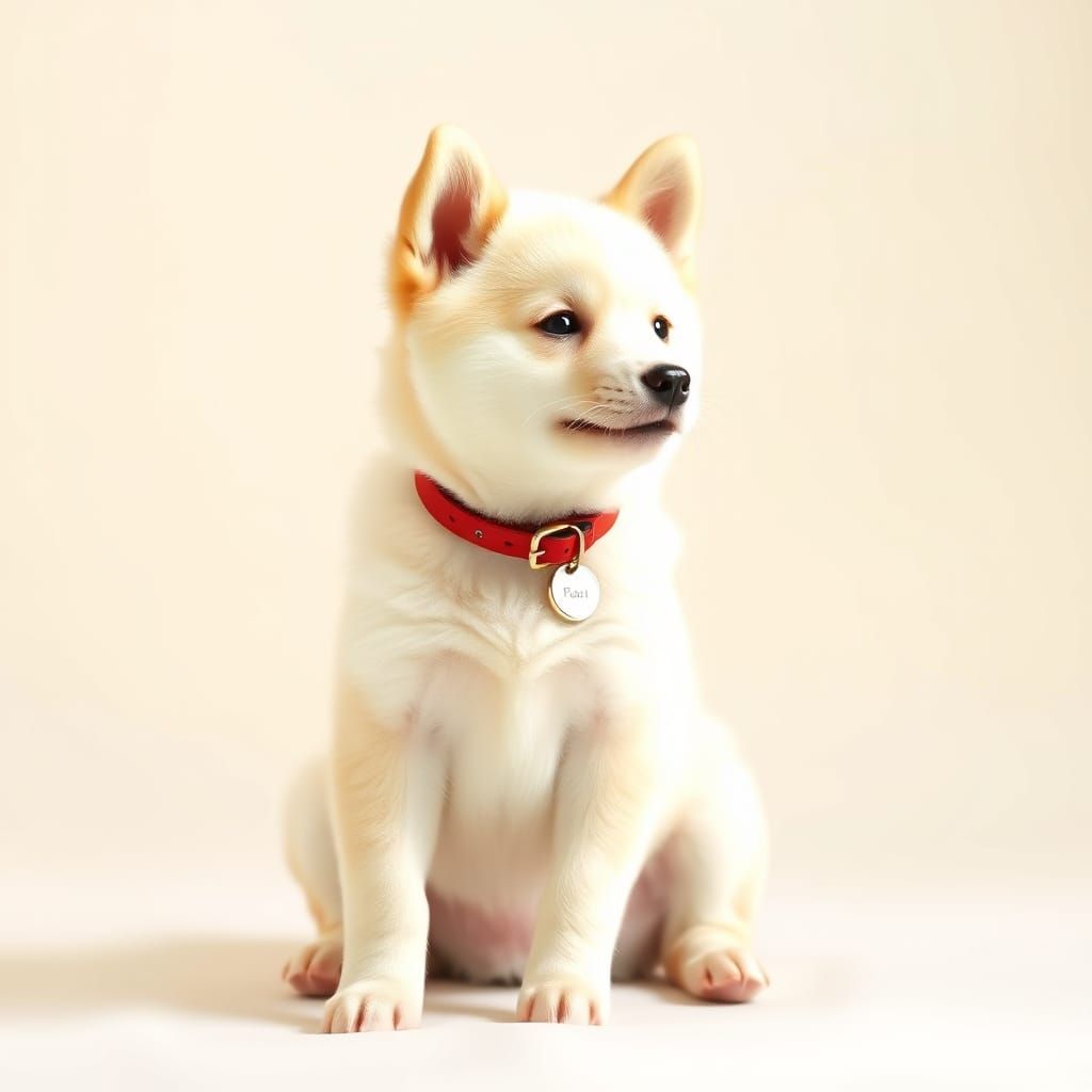 Joyful White Shiba Inu Puppy in Warm Light