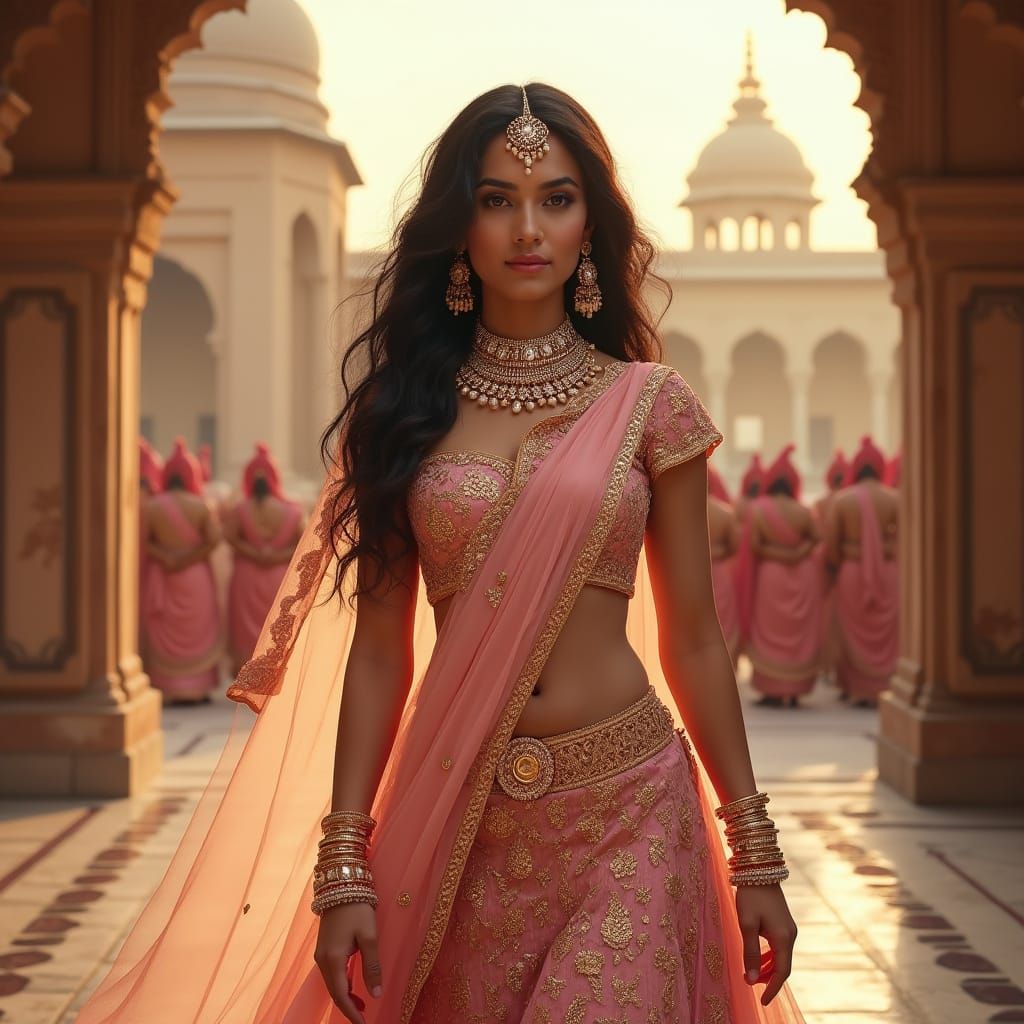 Elegant Indian Princess in Grand Palace Courtyard