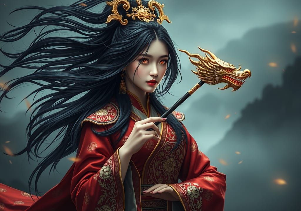 Majestic Chinese Princess with Dragon Hairpin