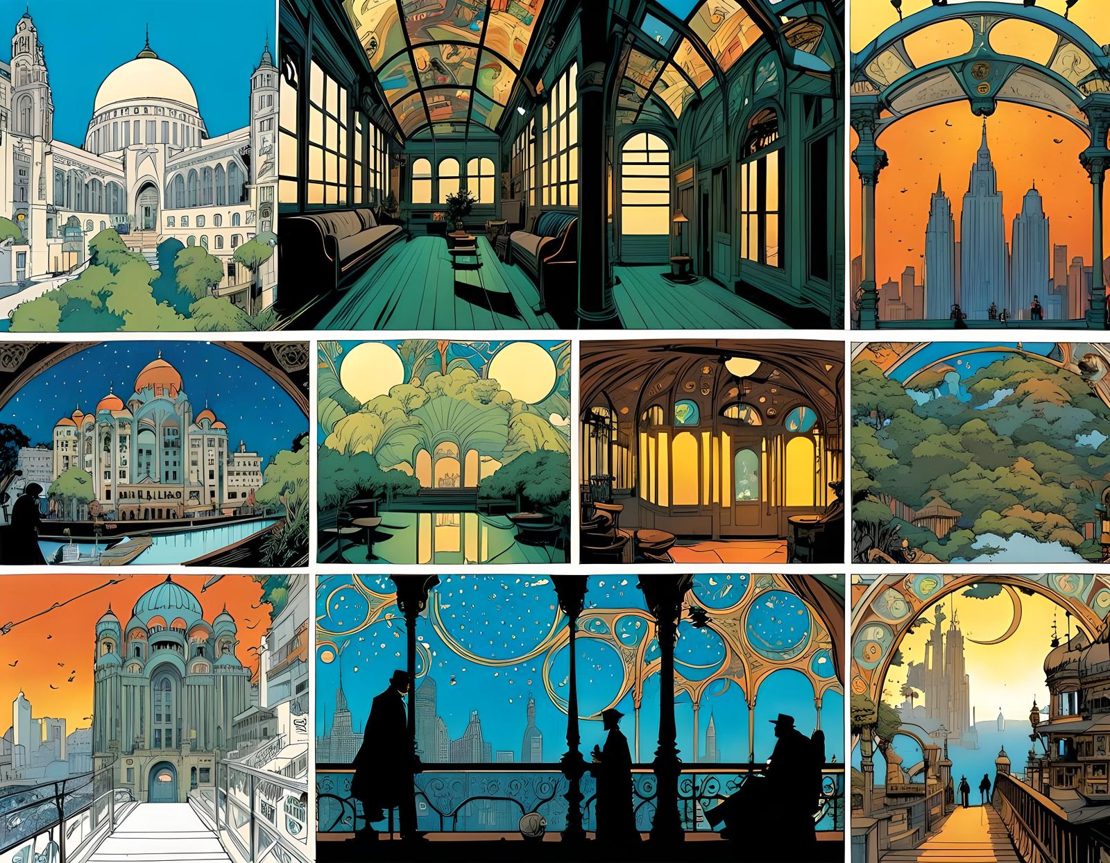 Art Nouveau Comic Book Panels: Mnemnosygne Terrace