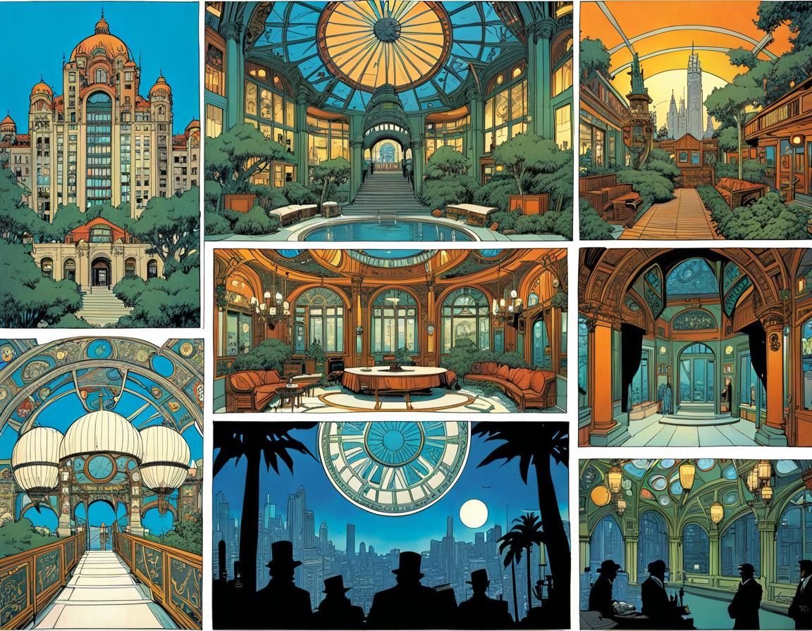Art Nouveau Comic Book Panels: Mnemosygne Terrace