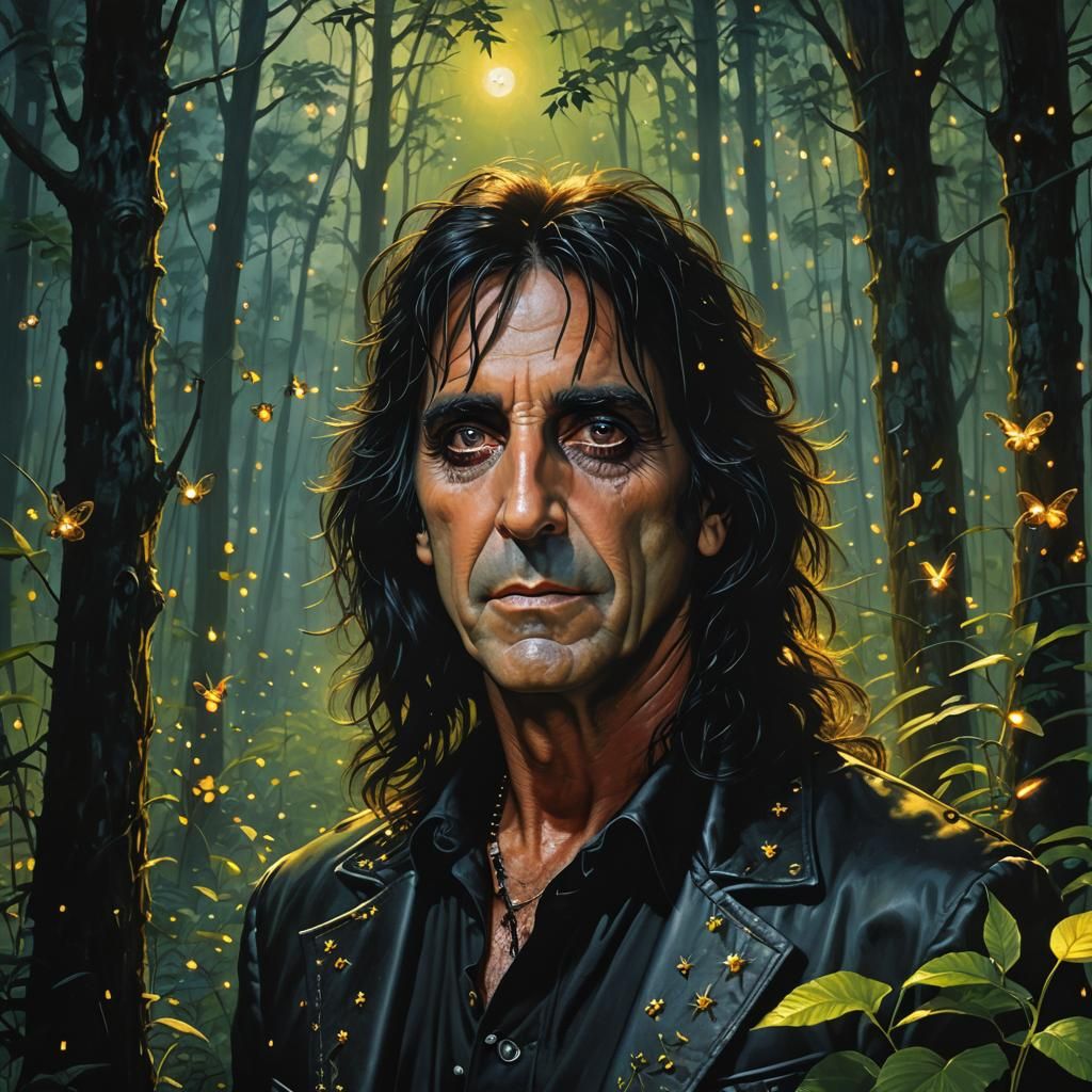 Alice Cooper Portrait in Twinkling Forest