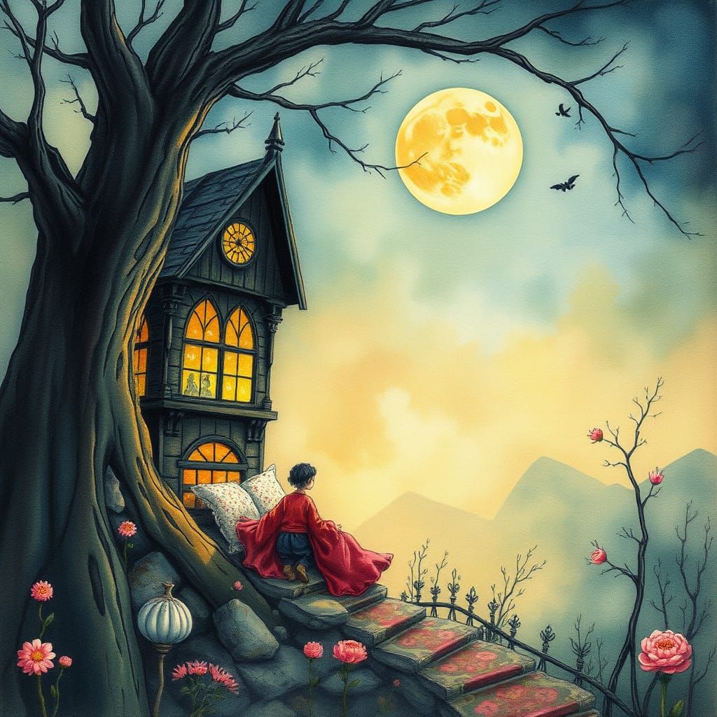 Whispers in the Shadows: Vintage Watercolor Illustration