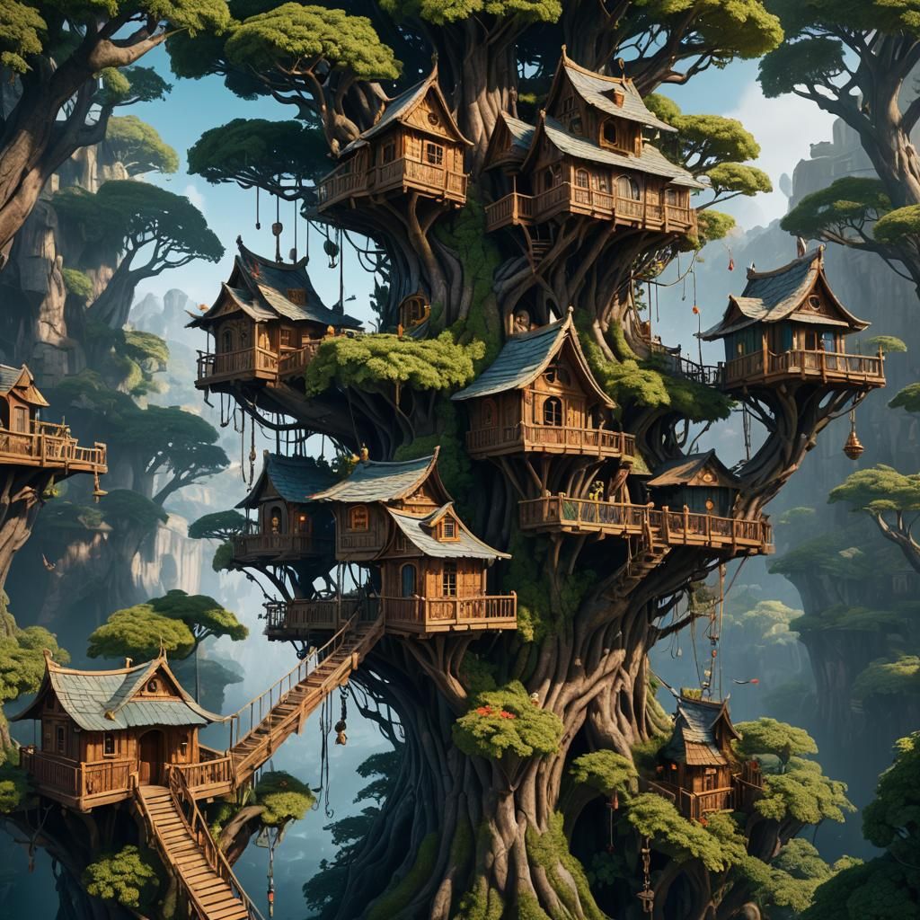 Fantastical Treehouses in Detailed Matte Painting