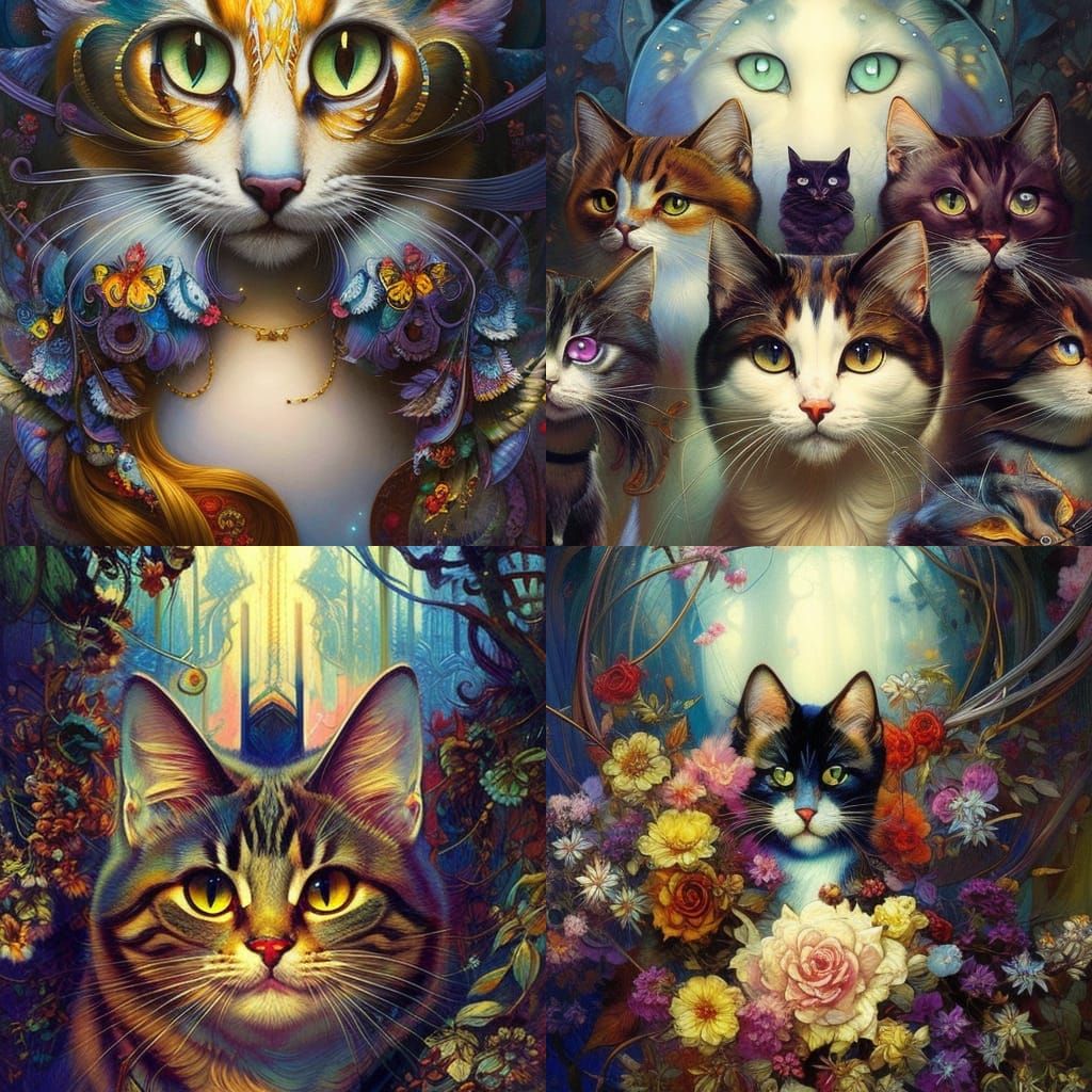 Art Nouveau Cats Portrait in Cel Shading