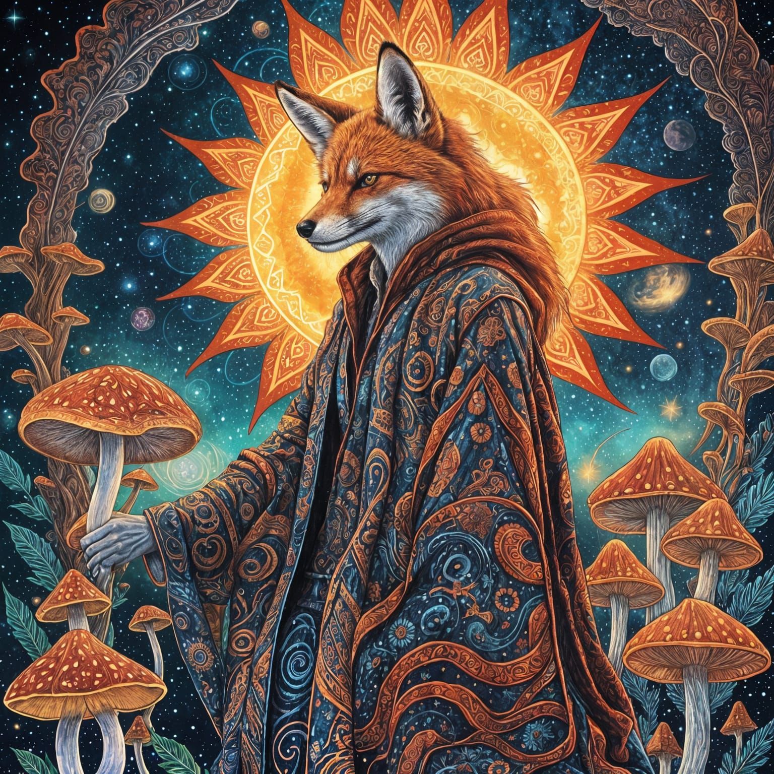 Psychedelic Fox-Man with Magic Robes