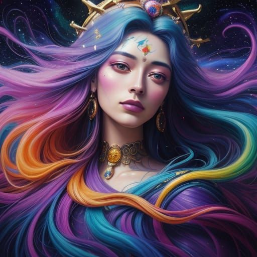 Goddess in Galaxy: Surrealist Oil Painting