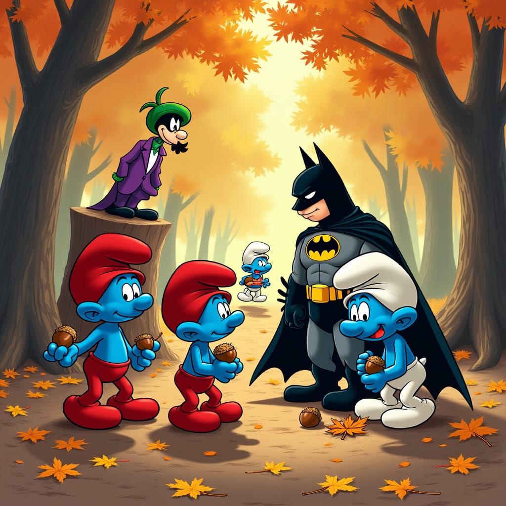 Cartoon Characters Gather in Autumn Forest