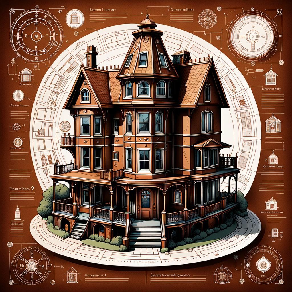 Smart Home Diagram in Steampunk Copperplate Style