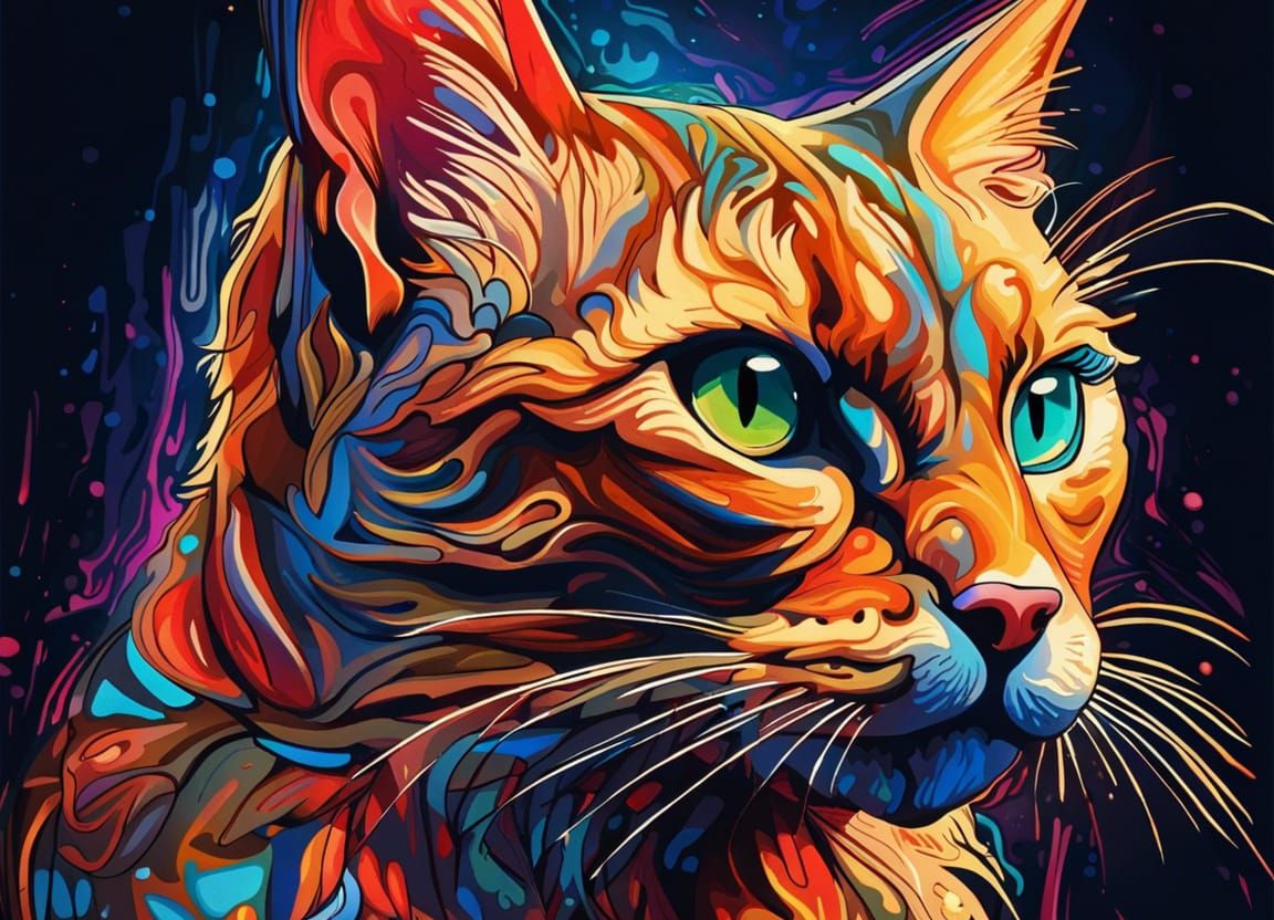 Vibrant Siamese Cat in Gouache and Watercolor