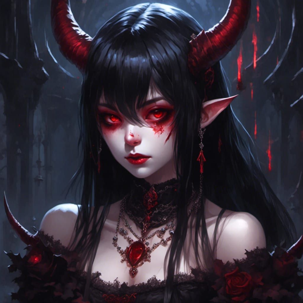 Demon Woman in Gothic Church at Night