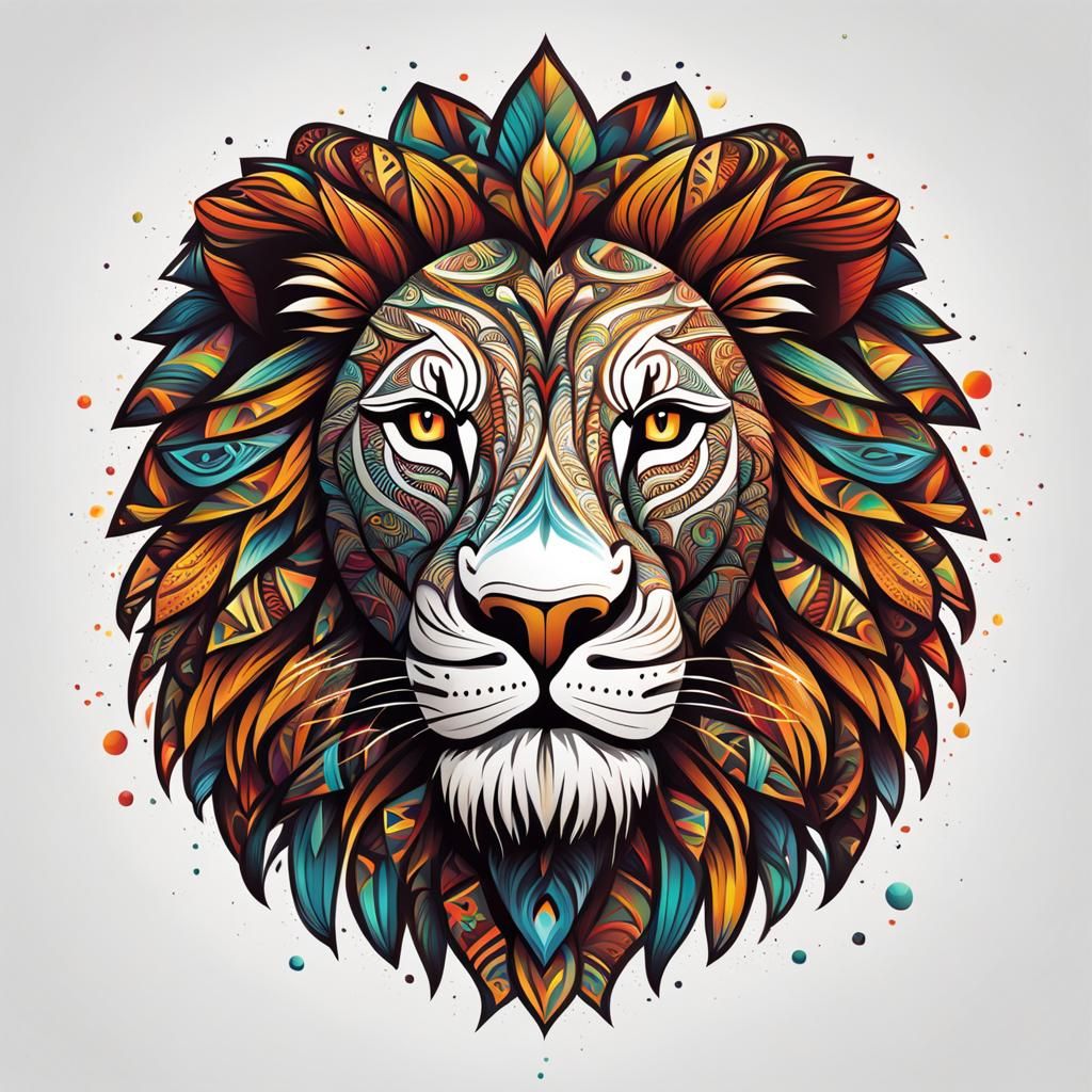 Tribal Lion Logo in Hyperrealistic Vector Art