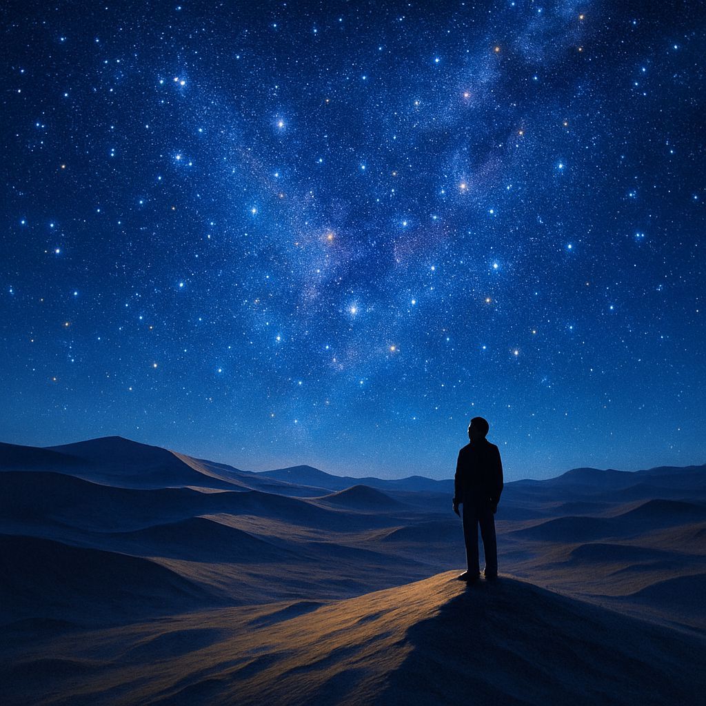 Desert Stargazer Under a Starry Night Sky