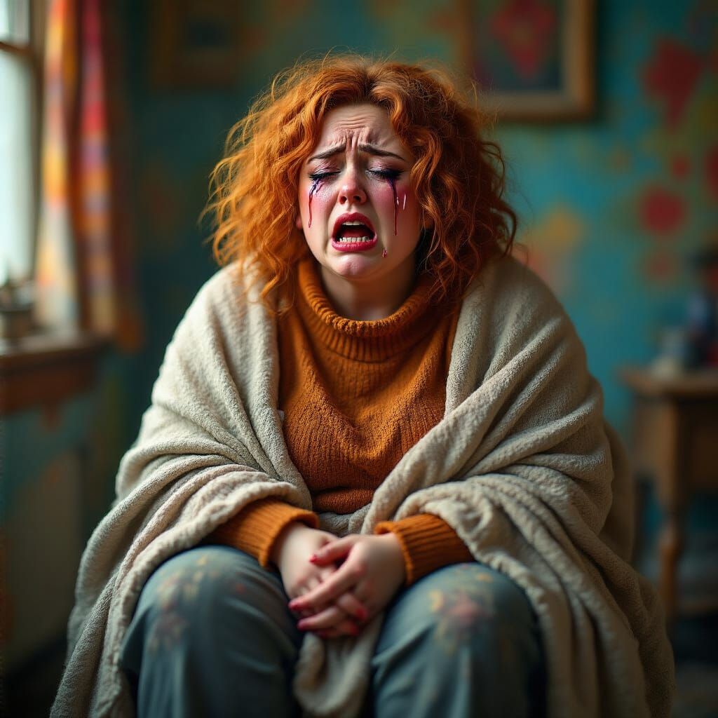 Woman's Anguish: Hyperrealistic Portrait in Cinematic Style
