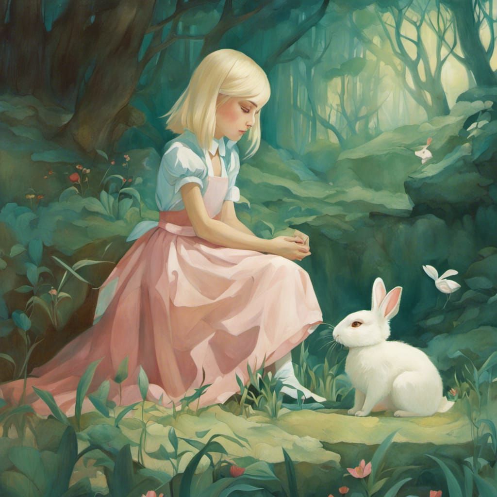 Alice and the White Rabbit: Whimsical Illustration