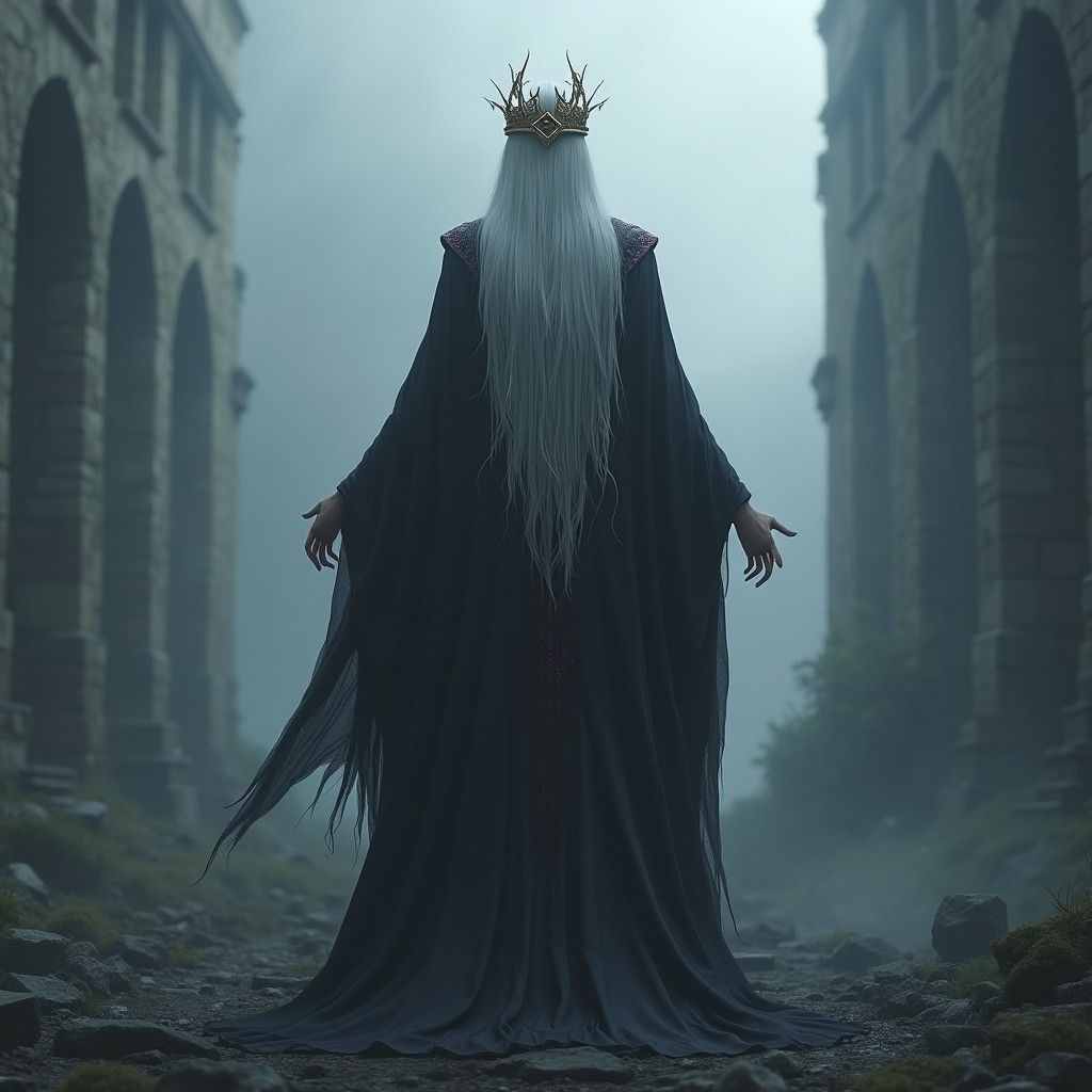 Majestic Figure Amidst Mystical Ruins as Digital Art