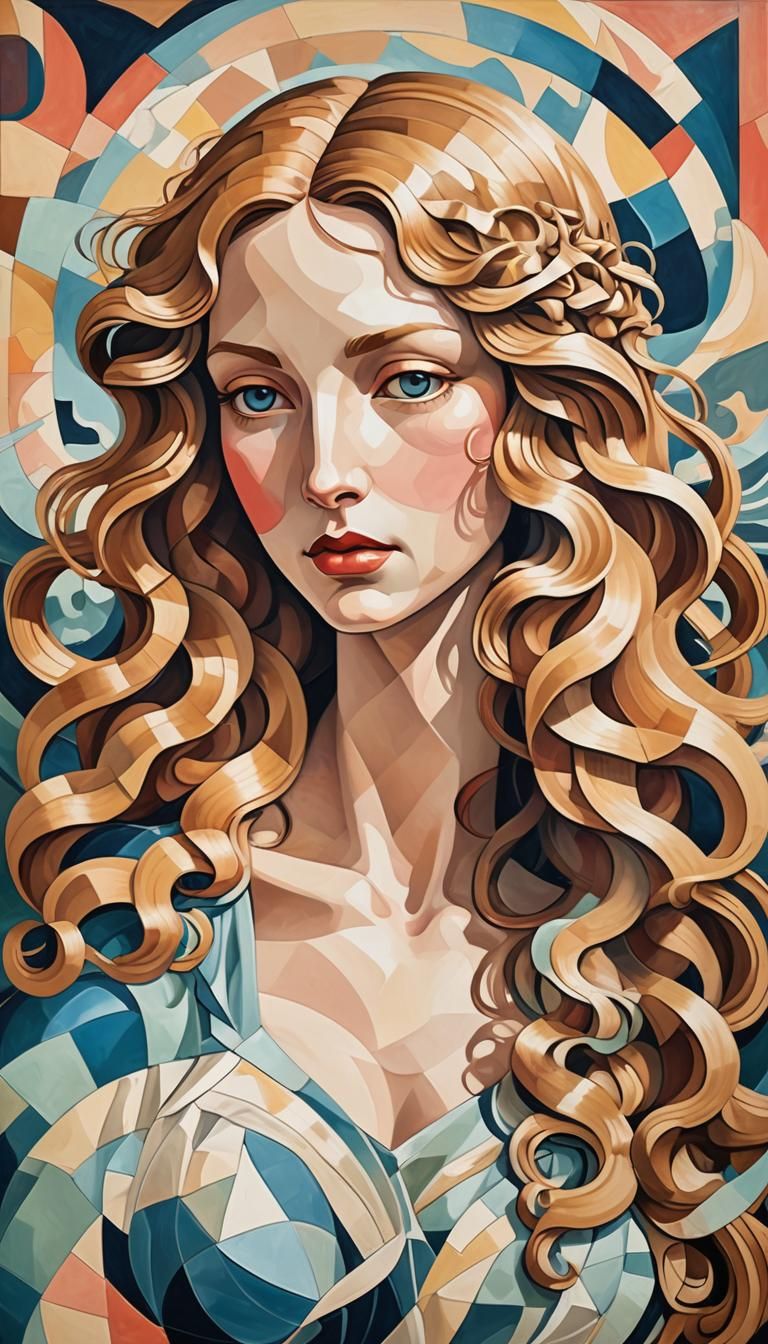 Cubist Birth of Venus in Geometric Fauvism Style