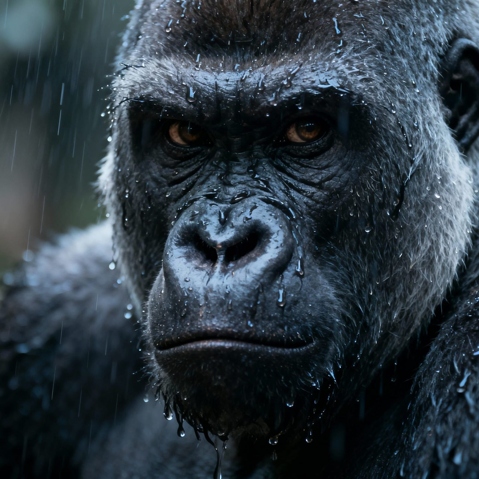 Photorealistic Silverback Gorilla in Downpour