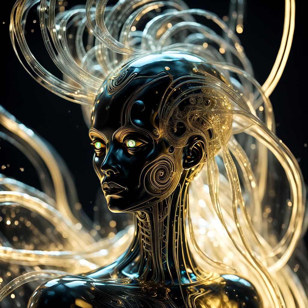 Mystical Data Entity in Cyberpunk Style