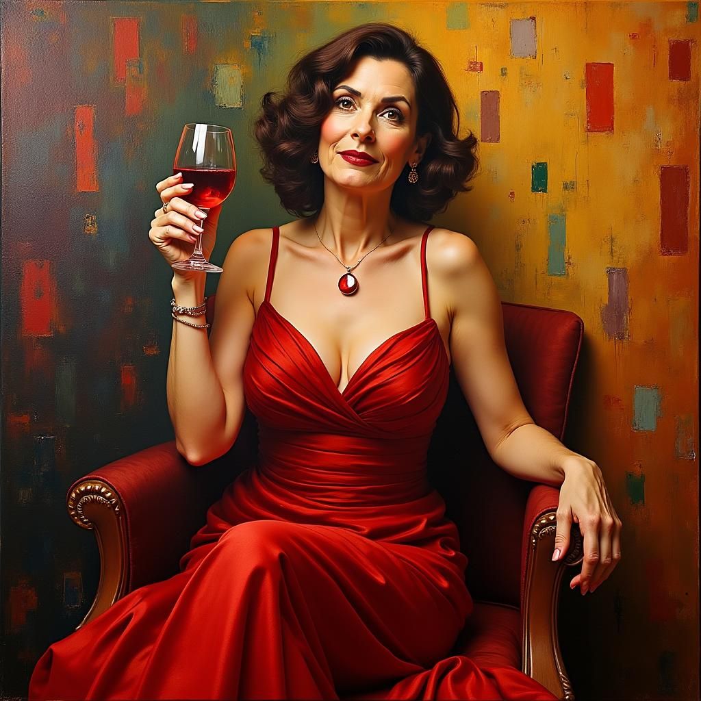 Woman in Red Gown: Abstract Expressionist Painting