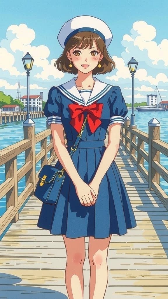 Japanese Woman in Sailor Outfit: Colored Pencil Sketch