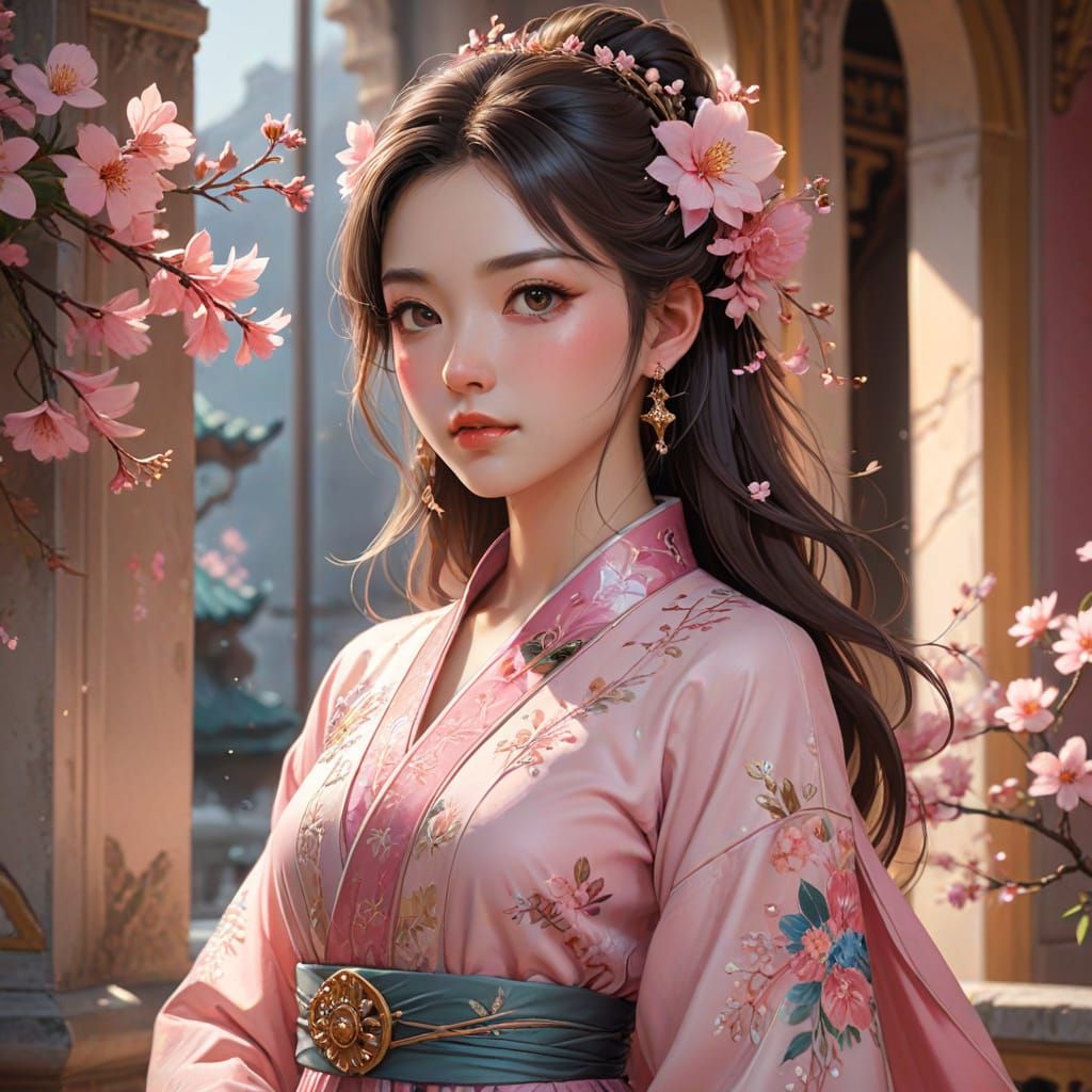 Ethereal Anime Princess in Pastel Palace