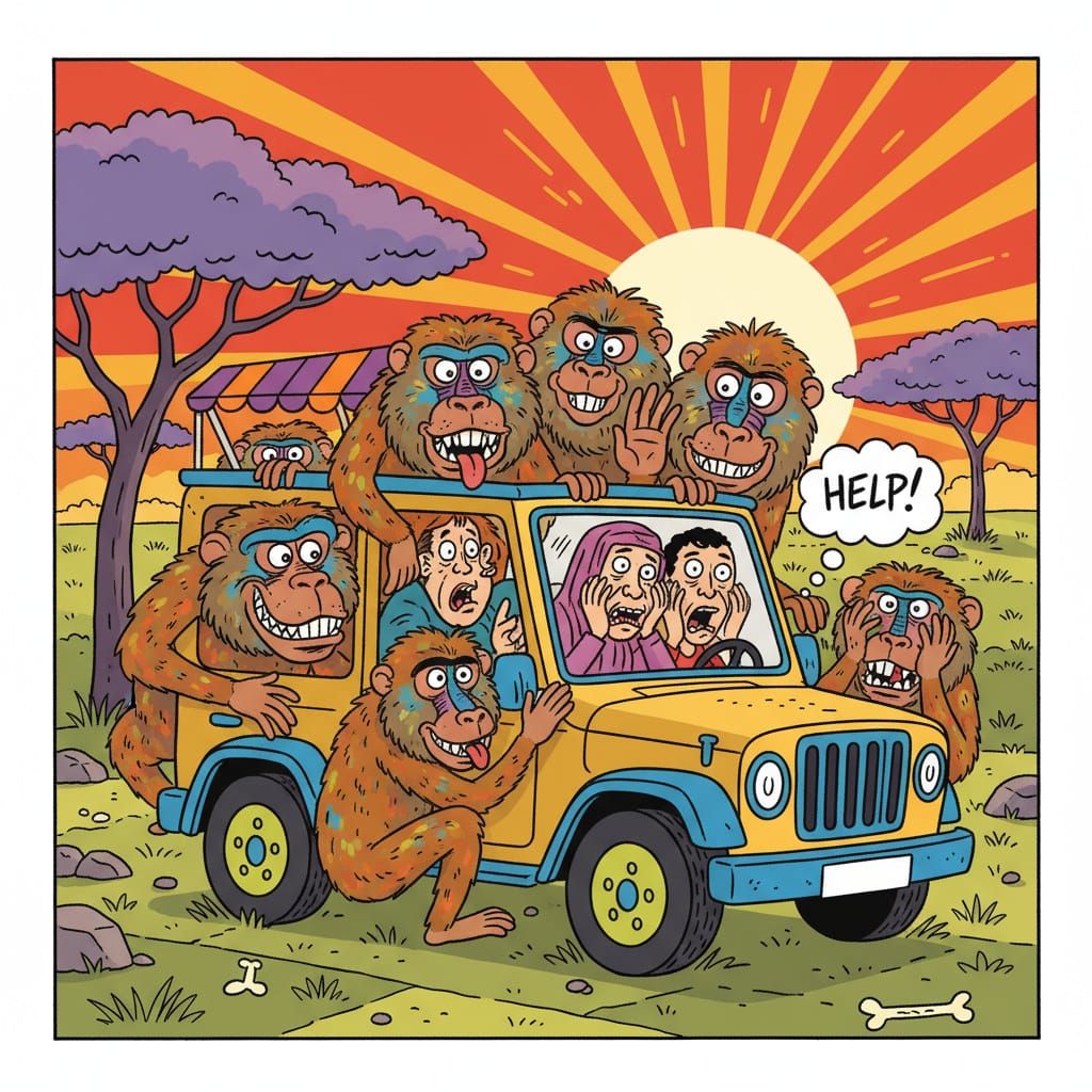 Baboons Harassing Car Passengers: Honiball Style