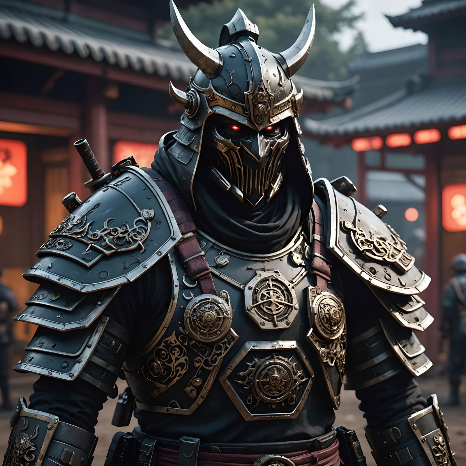 Cyberpunk Samurai Warlord in Bandit Camp