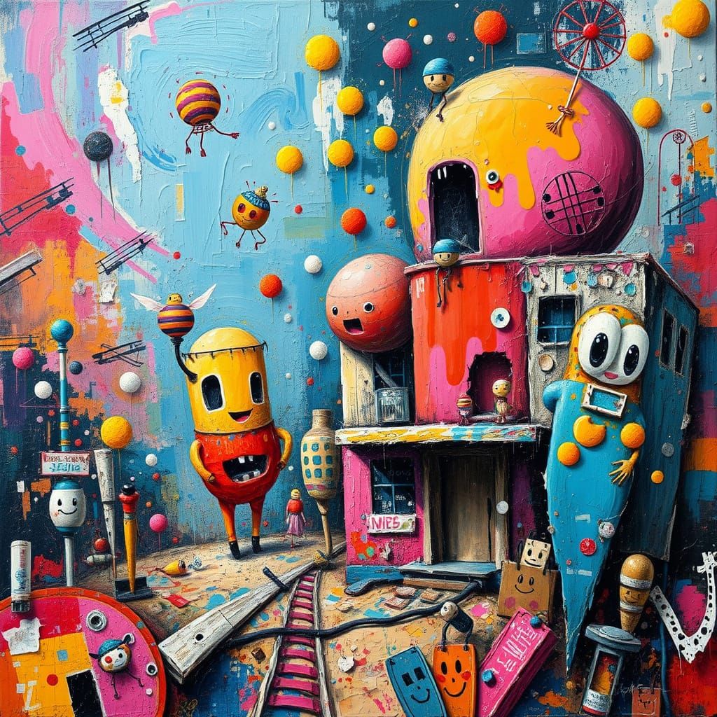 Vibrant Neo-Expressionist Scene in Digital Glitch Art