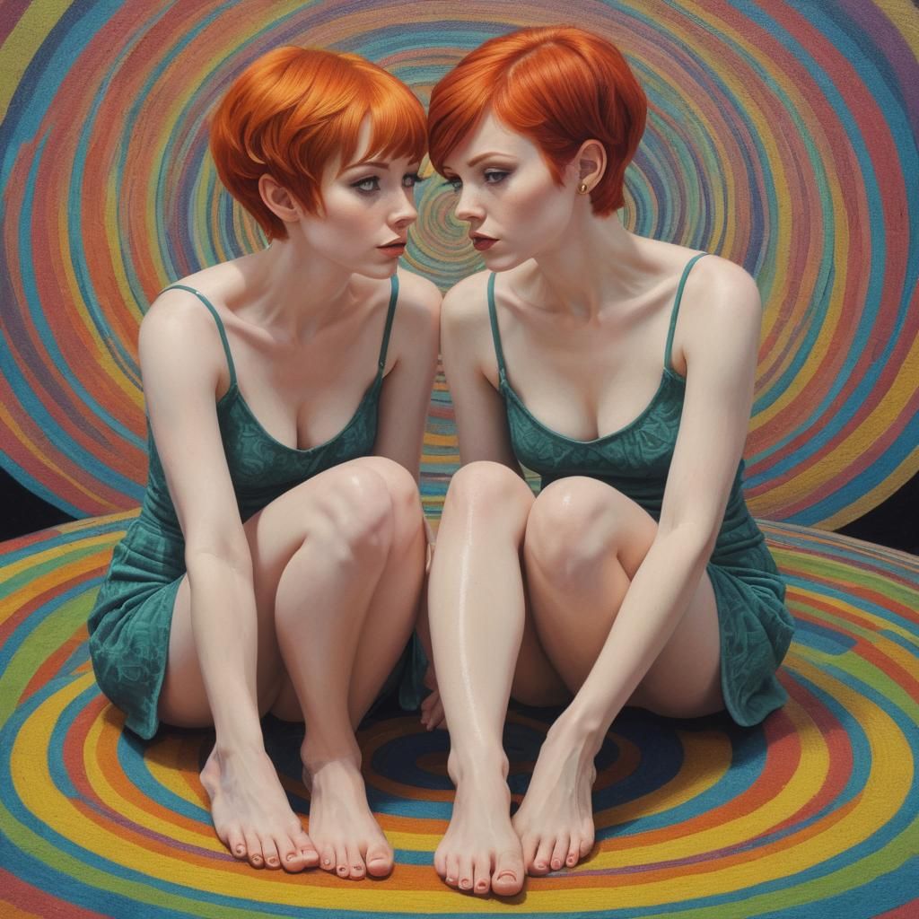 Psychedelic Surrealism: Hypnotized Redhead with Pixie Cut