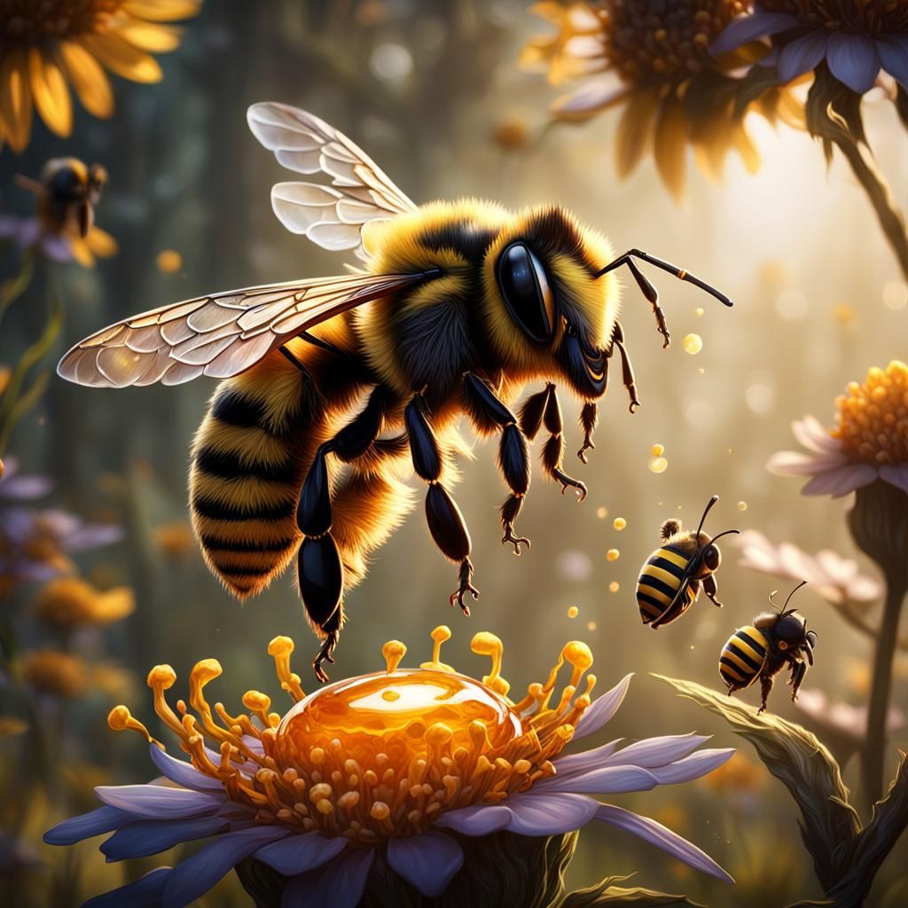 Bird and Bee in Detailed Fantasy Concept Art