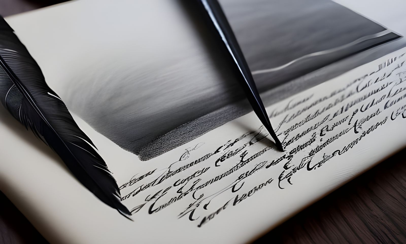 Hand Writes on Parchment with Quill in Charcoal